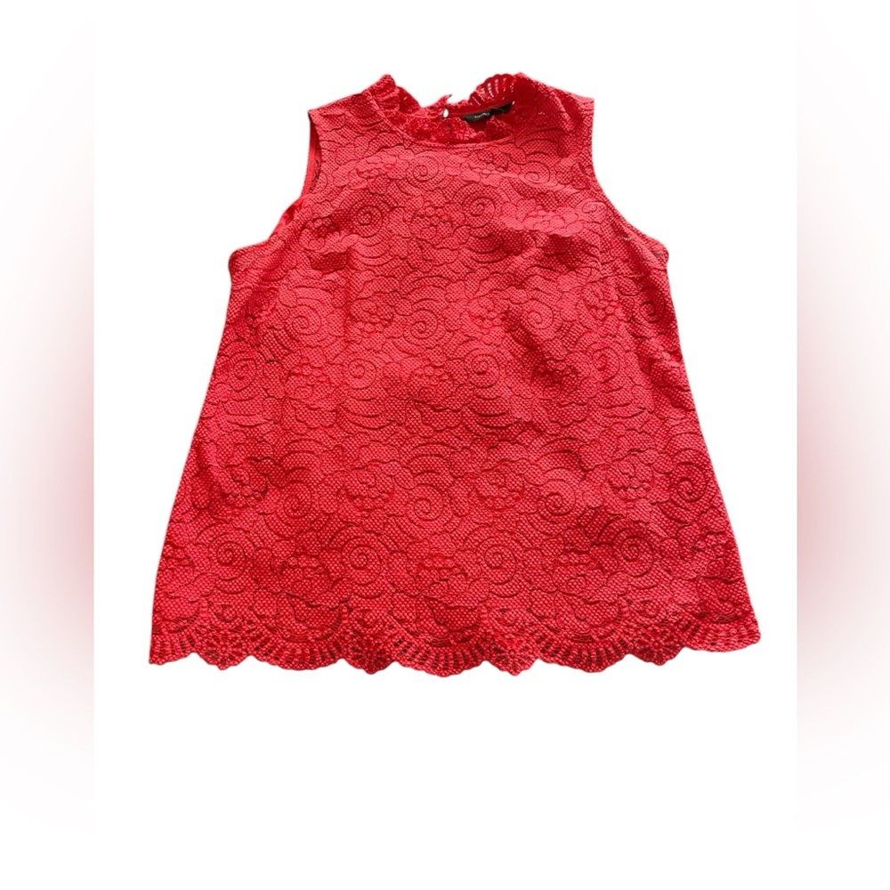 EUC Banana Republic layered orange red floral crochet Lace Sleeveless Top M